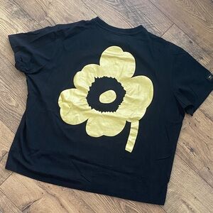 adidas x marimekko Black Tee with Gold Floral Design
